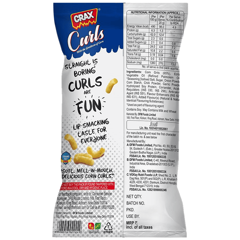 Crax Curls - Chatpata Masala, With The Goodness Of Corn, Yummy Snack, 58 G view 2