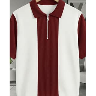 Ausk Mens Maroon, White Graphic Print Cotton Blend Polo Collar T-Shirt view 2