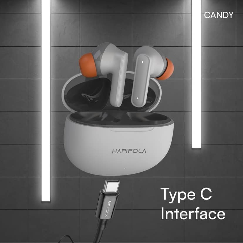 HAPIPOLA TWS Candy Immersive Audio | Ai-ENC | Bluetooth v5.2 13mm Driver | 100 Hours Stand-by 23 Hours Combined Playback | Touch Control Type C Interface | Good Bass view 6