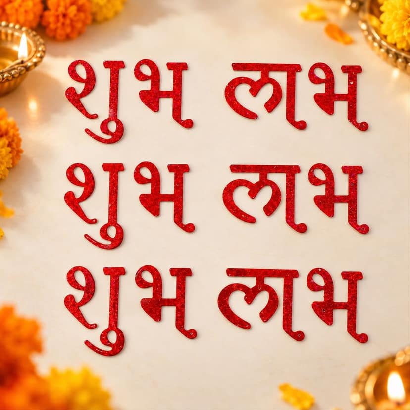Red Glitter Shubh Labh Stickers for Festive Door and Pooja Decor (3 Pair) view 2