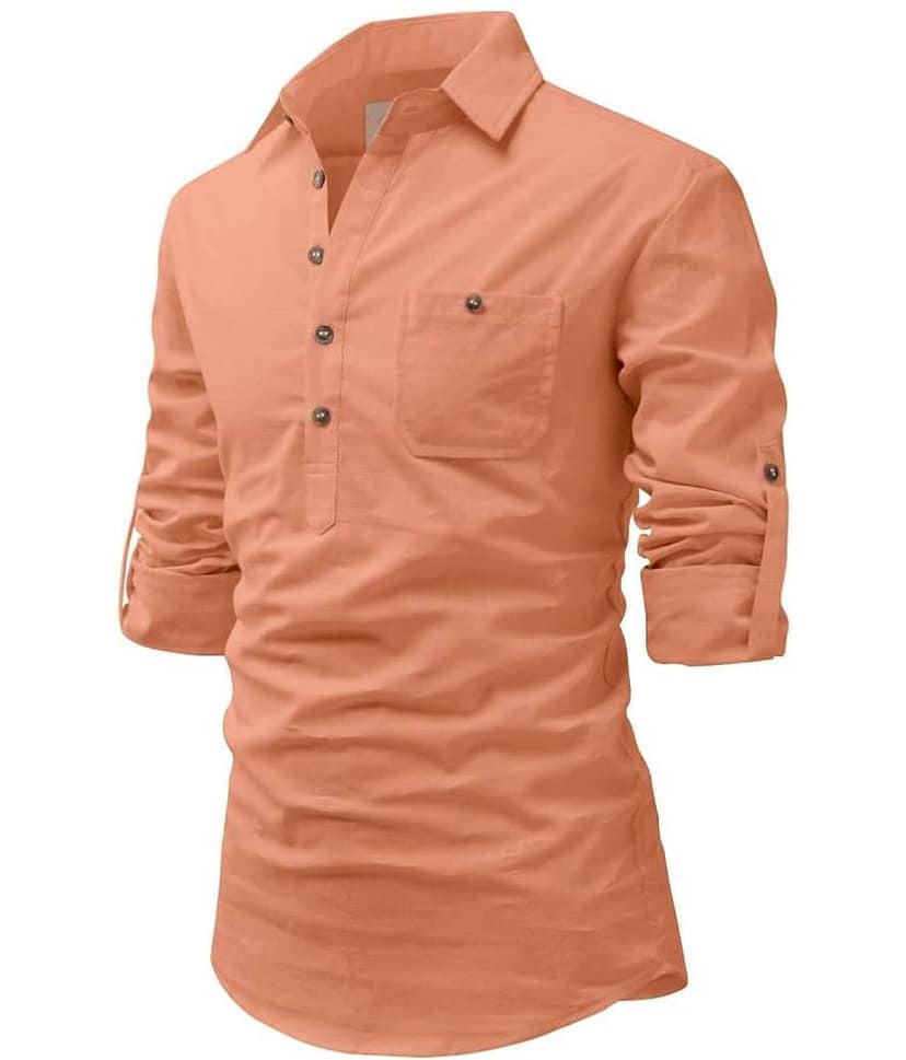 TrendiVastra Pink Cotton Blend Men's Shirt Style Kurta ( Pack of 1 )