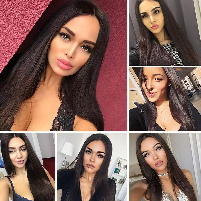 AkashKrishna Long Black Hair Wigs for Women Straight Synthetic Hair Middle Part Hair Wig Heat Resistant Fiber (Black) view 6