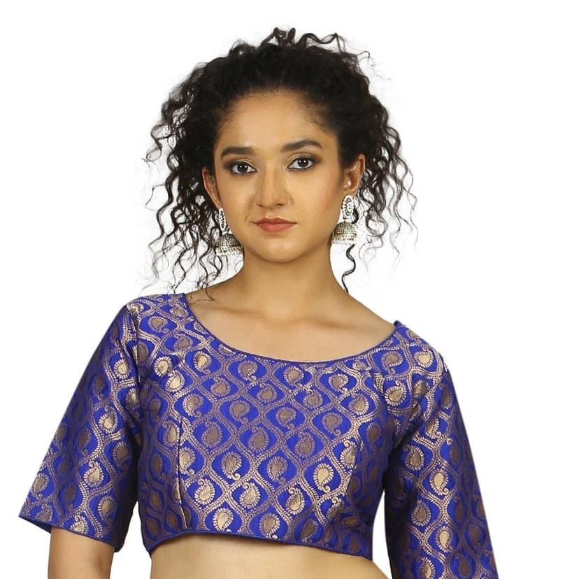 TheHangr Royal Blue Gold Brocade Blouse - 32
