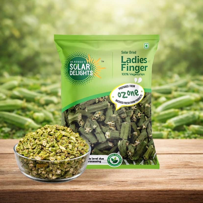 DR. RENGA'S SOLAR DELIGHTS Solar Dried Okra (Bhindi/Ladies Finger) | Dehydrated Dried Vegetable for Cooking | Use in Curries, Sambar & Crispy Fry | 100g