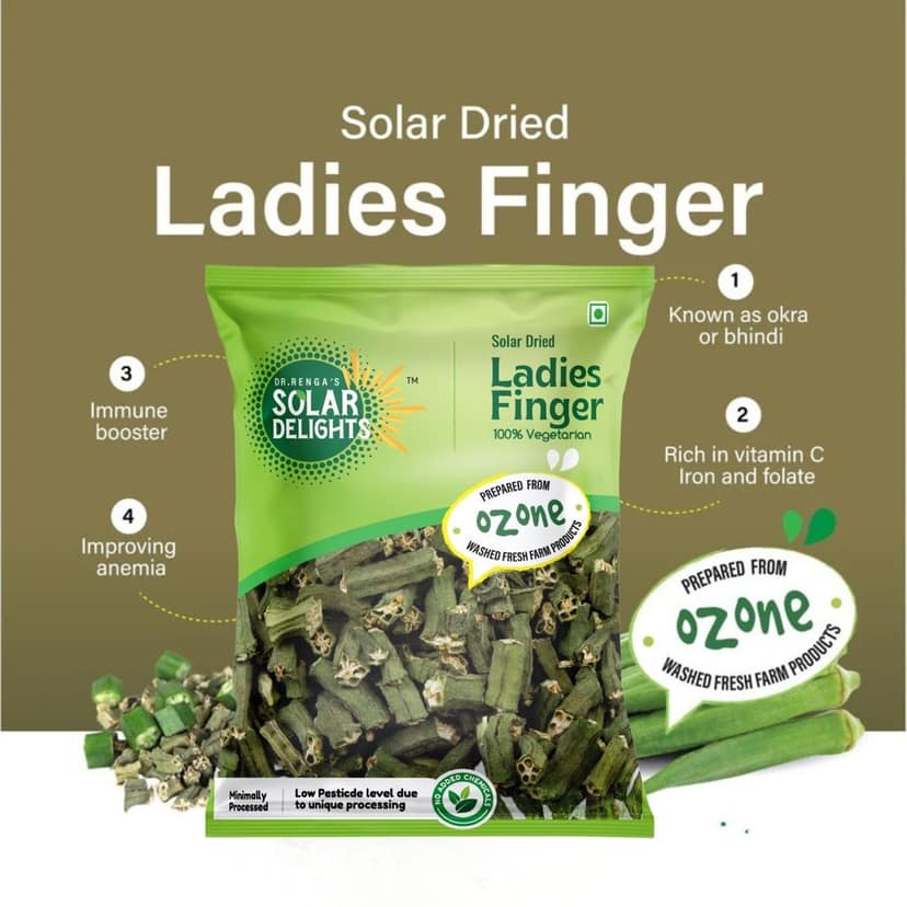 DR. RENGA'S SOLAR DELIGHTS Solar Dried Okra (Bhindi/Ladies Finger) | Dehydrated Dried Vegetable for Cooking | Use in Curries, Sambar & Crispy Fry | 100g view 4
