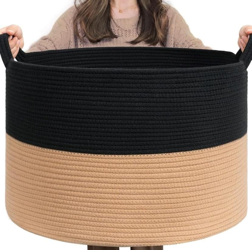 Generic Cotton Pack Of_1 16x14 Inch Storage Basket For Clothes With Out Lid (Black-Beige)-PID66402 view 2