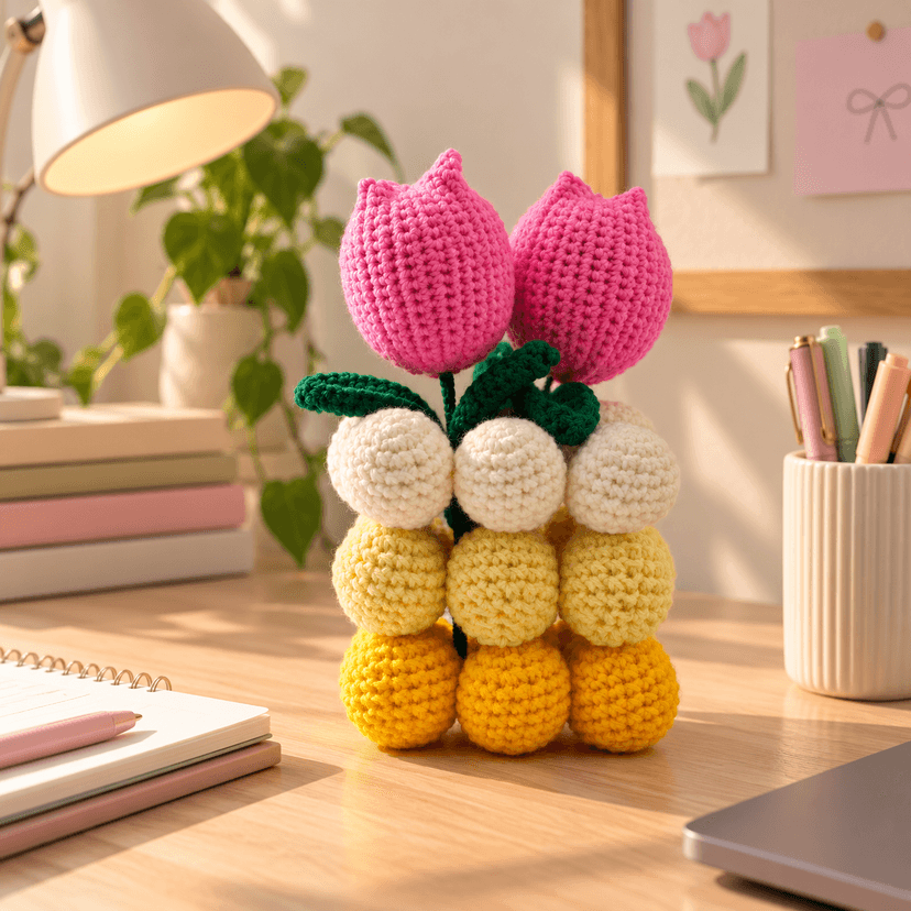 Handmade Crochet Tulip Flower Bouquet for Home Decoration and Gifting view 2