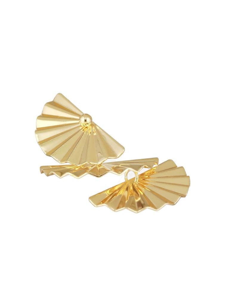 Anti-Tarnish Gold Plated Striped Three Layered Drop Earrings view 5