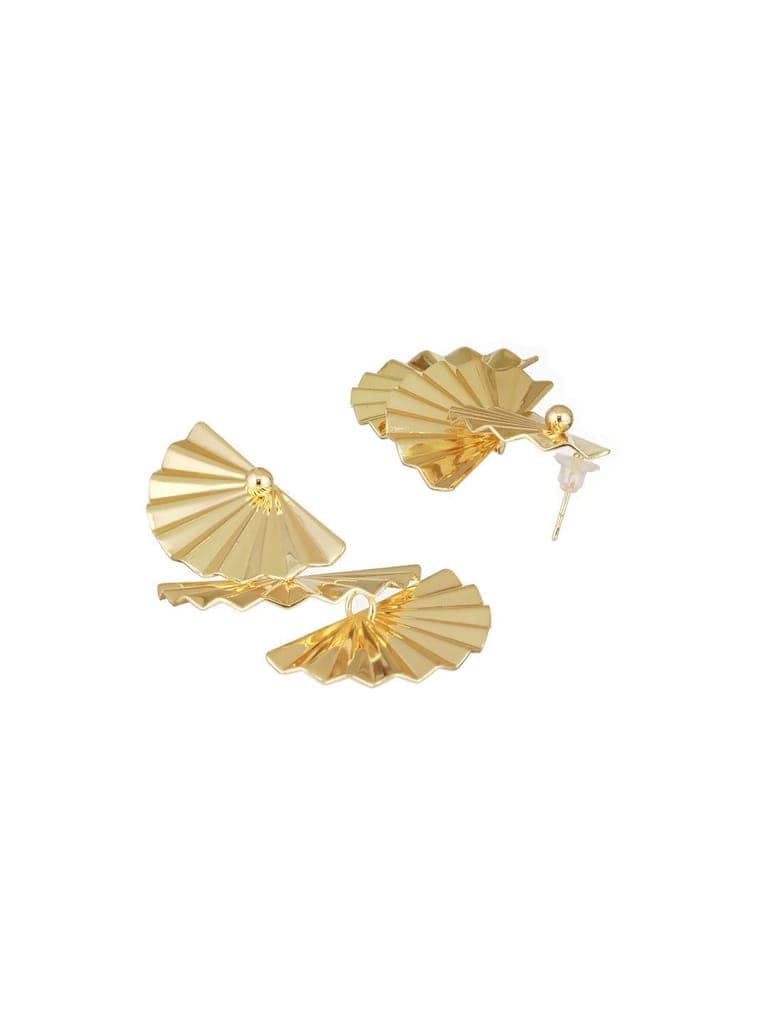 Anti-Tarnish Gold Plated Striped Three Layered Drop Earrings view 7
