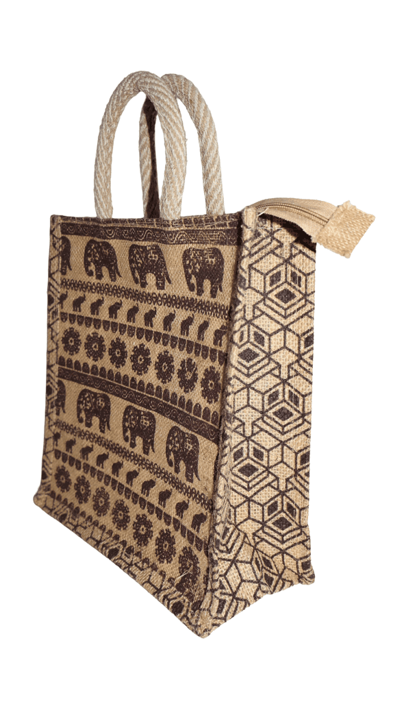 Printed Elephant Jute Handbag with Rope Handles view 2