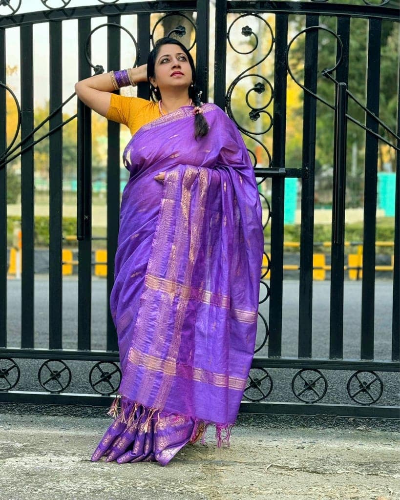 Katan Silk Saree Lavender Color Banarasi Weaves with running blouse-6929 view 2