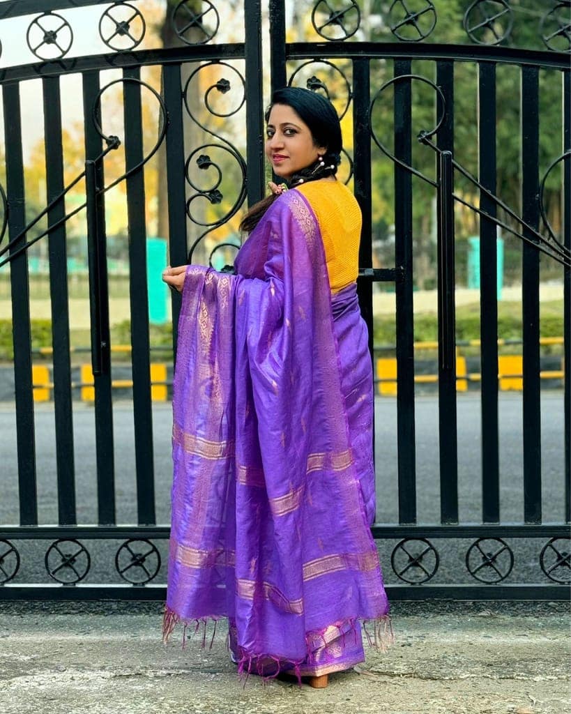 Katan Silk Saree Lavender Color Banarasi Weaves with running blouse-6929 view 3