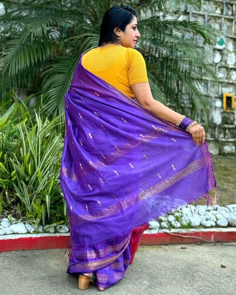 Katan Silk Saree Lavender Color Banarasi Weaves with running blouse-6929 view 4