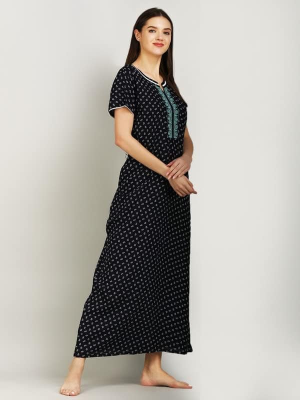 KOI Alpine Nightgown with Floral Embroidery Double Patti Green XL view 4