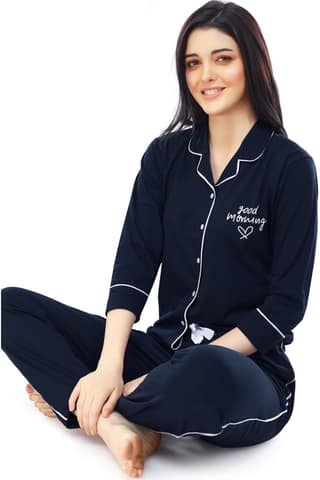 ZEYO Women's Cotton Red Solid Stylish Night suit set