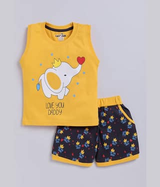 CUTOPIES Pack of 1 Boys Cotton Blend T-Shirt & Shorts Set ( Maroon )