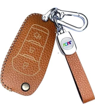 Soft Handmade Lychee Pattern Leather Key Cover Compatible with Ford Endeavour Figo Aspire Freestyle 3 Button Folding Key