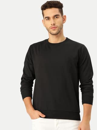 Men Solid Black Regular Fit Pullover Sweatshirt