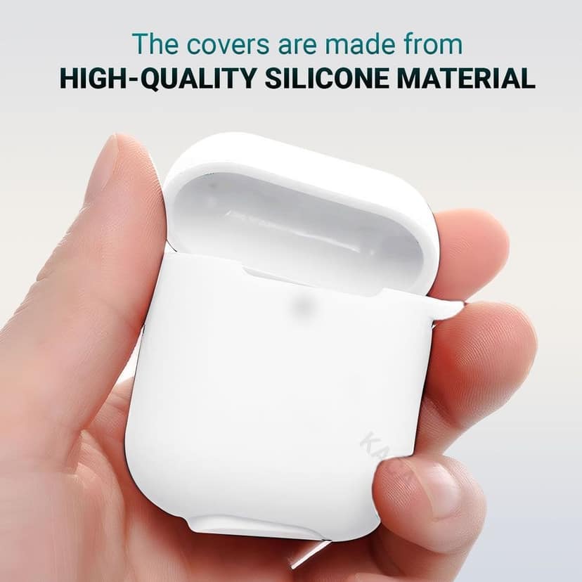 LIRAMARK Silicone Soft Case Cover with Buckle for AirPods 1 & 2, Apple airpods 1st and 2nd Generation case (White) view 4