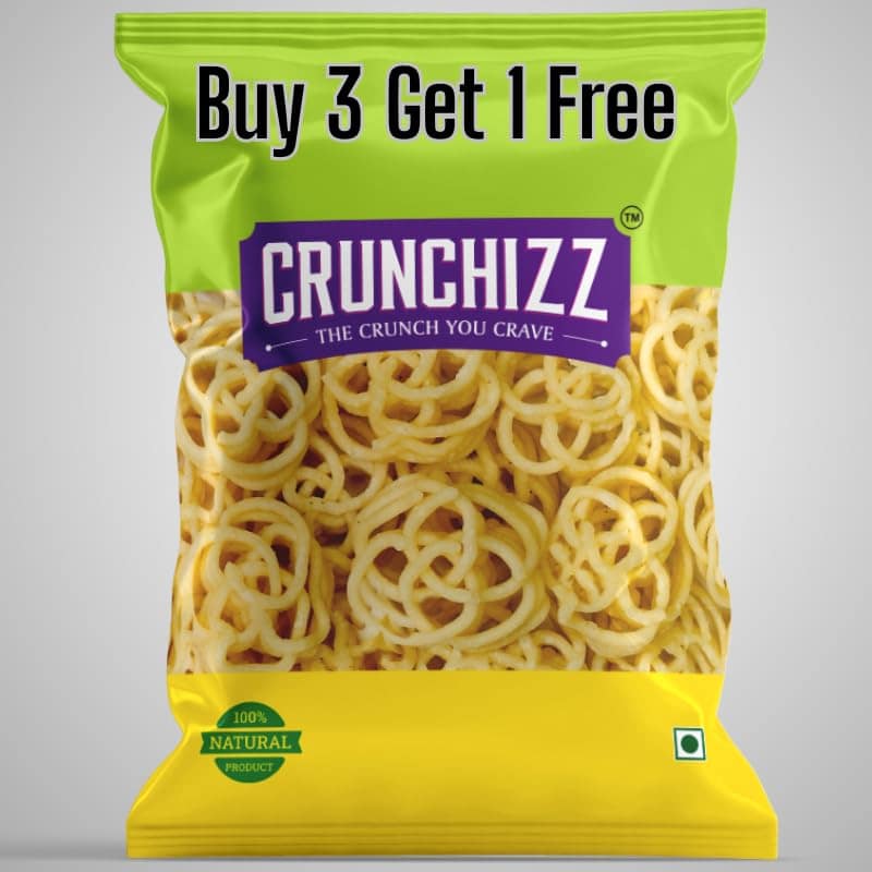 CRUNCHIZZ Snacks - Get 4 at the Price of 3 - 1 Pack FREE Offers I Authentic Kerala CHAKLI/MURUKKU I Traditional South Indian Recipe I No Artificial Additives I Crispy & Crunchy I 4 PACK COMBO I 150 Grams Each I