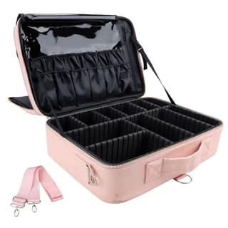 Travel Professional Makeup Case Cosmetic Bag Organizer Bag For Women | Portable Artist Storage Makeup Brush Bag With Adjustable Dividers (Baby Pink, 16 Inch (2 Layer)) Travel Professional Makeup Case Cosmetic Bag Organizer Bag For Women | Portable Artist
