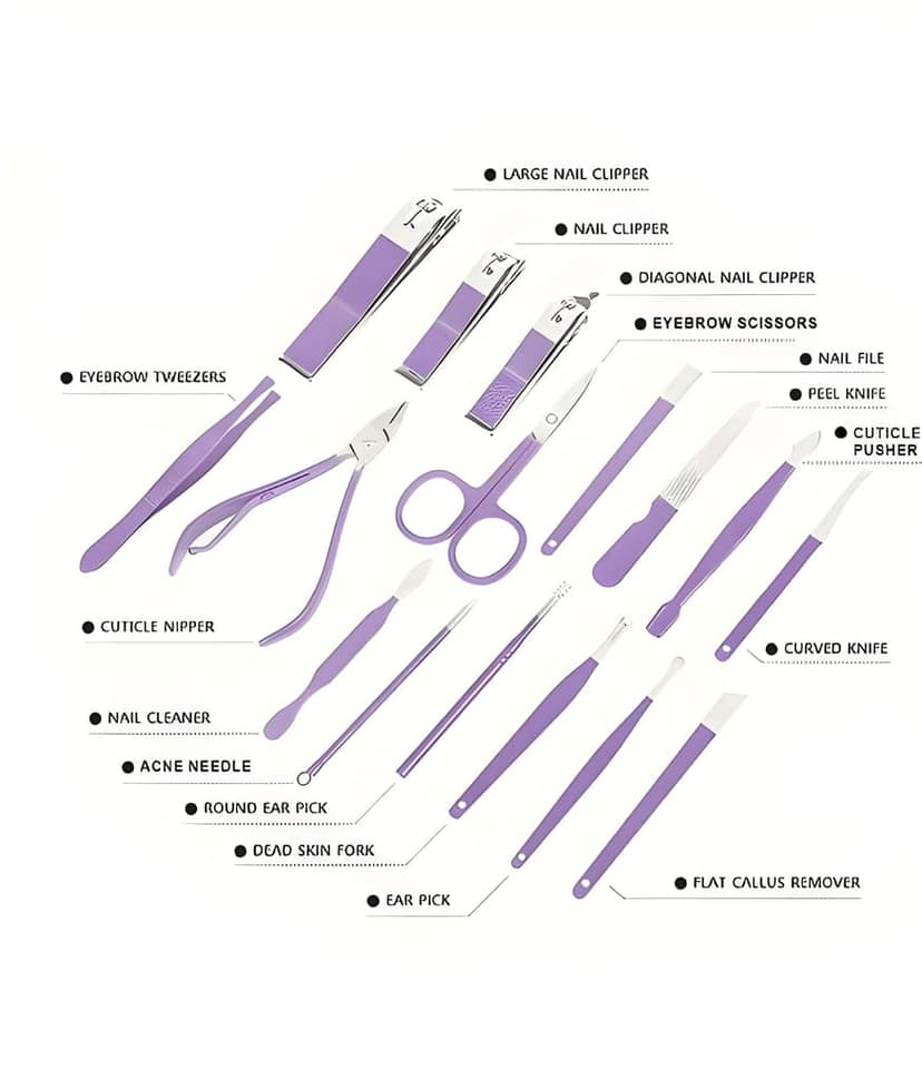 Professional Stainless Steel 16 in 1 Manicure Set Pedicure Kit For Women Men, Stainless Steel Nail Clippers Tools Set For Household, Nail Cutter For Women Nail Scissors Luxury Grooming Kit Cuticle Trimmer & Travel Case (Original Quality) view 7