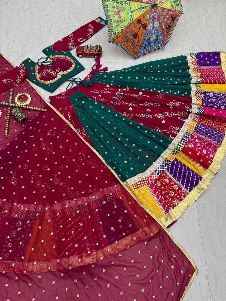 Navratri Special Vintage Multicolor Georgette Lehenga Choli Set with Heavy Sequence Embroidery and Dupatta view 9