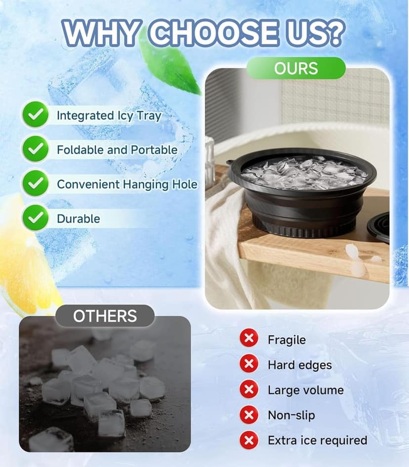 Collapsible Silicone Ice Roller Bucket with Ice Mold - Portable Facial & Body Ice Therapy view 3