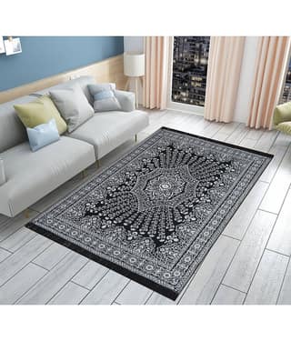 FURNISHING HUT Black Cotton Carpet Abstract 5x7 Ft