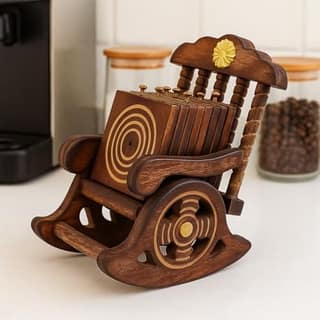 Wooden Antique Miniature Chair Shape Coaster Set | 6 Drink Coasters for Tea, Coffee, Hot & Cold Beverages |