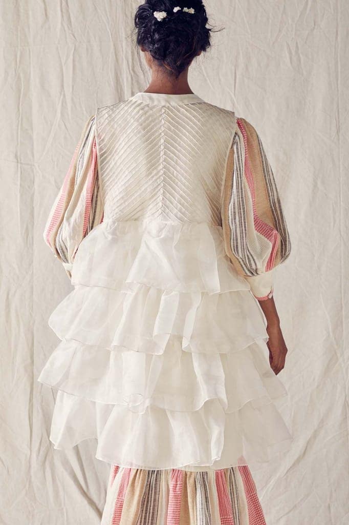 Ivory Ruffled Silk Organza Jacket view 3