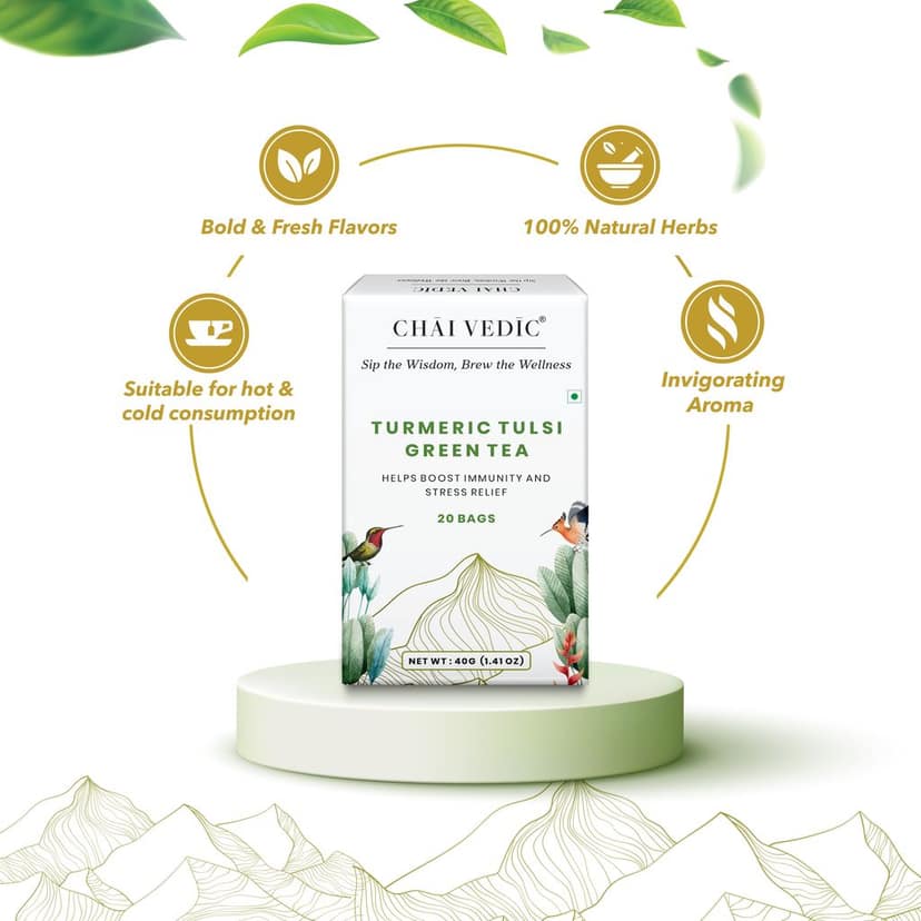 Chai Vedic Tea | Turmeric Tulsi Green Tea | Tea Bags | Tea Powder view 5