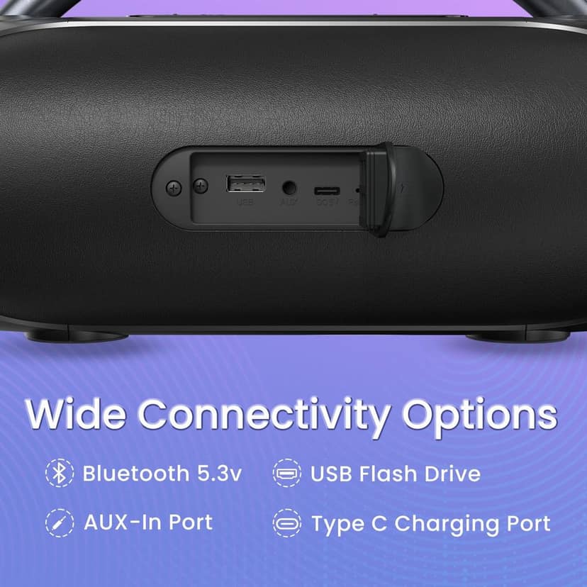 Portronics Radiant 30W Wireless Bluetooth Portable Speaker With In-Built Mic,6 Hours Playtime,HD Clarity Sound,Dual Driver,RGB LEDs,TWS Connectivity,BT5.3v,USB Drive,Aux in,Type C Fast Charging view 3