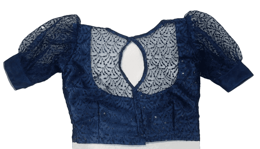 Women's Embroidered Net Blouse with Puff Sleeves view 2