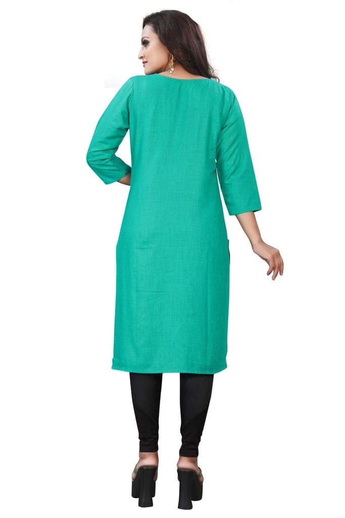 STYLEOO Women's Ruby Slub 3/4 Sleeves Embroidered Kurti (M, L, XL, XXL Light Green) view 4