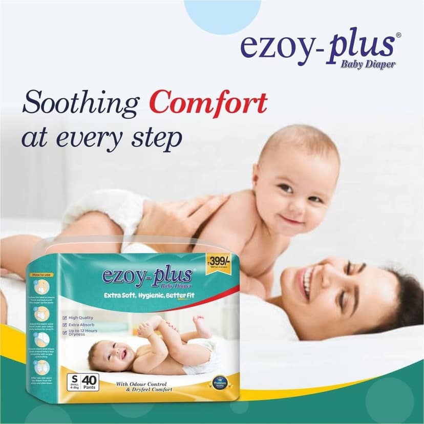 EzoyPlus Baby Diaper Pants Small Size,Soft & Comfortable 4-8kg, 40 Pcs view 2