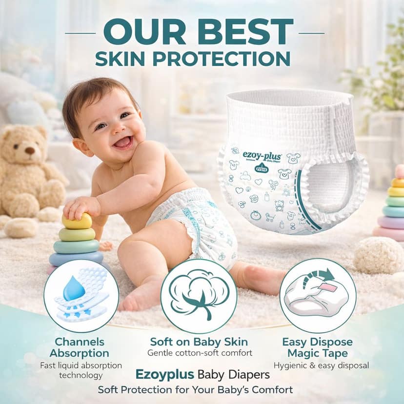 EzoyPlus Baby Diaper Pants Small Size,Soft & Comfortable 4-8kg, 40 Pcs view 4