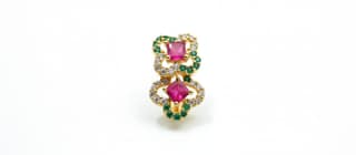 Gold Multi-Row Band Ring with Mixed Colored Stones