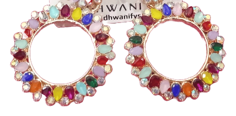 Multicolor Rhinestone Big Round Drop Earrings view 3