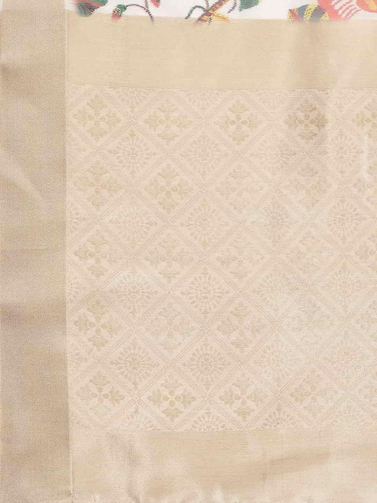 Women's Coral White Zari Woven Digital Print Design With Unstiched Blouse Piece view 5