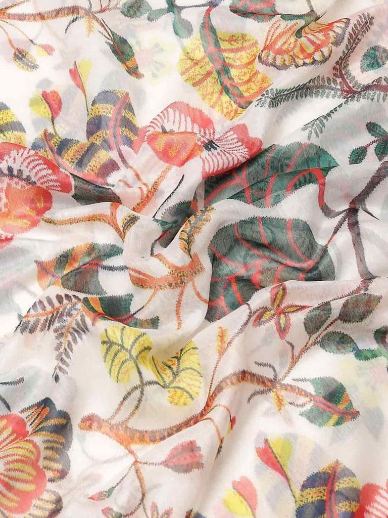 Women's Coral White Zari Woven Digital Print Design With Unstiched Blouse Piece view 6