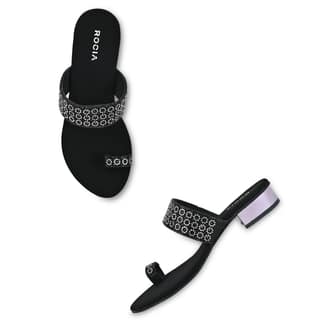 Black Women Diamond Embellished Box Heel Sandals