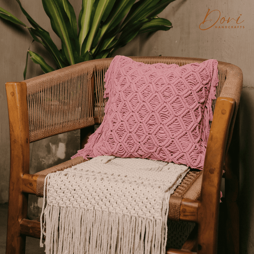 Pink Macrame Cushion Cover view 2