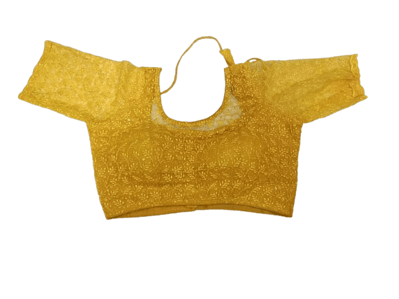 NLR RUAL Yellow Embroidered Cotton Saree Blouse view 2