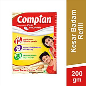 Complan Nutrition & Health Drink - Improves Concentration & Memory, Kesar Badam Flavour, 200 g Carton
