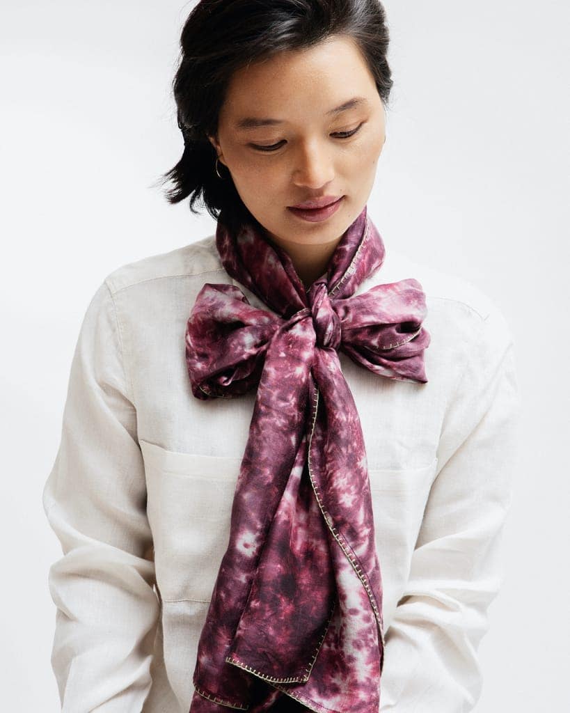 Reshmi Maroon and Grey Marble Tie-Dye Bamboo Silk Stole view 4