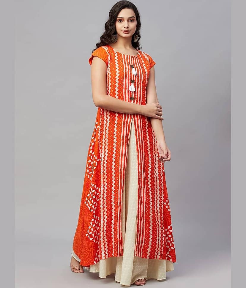 AMIRA'S INDIAN ETHNICWEAR Women Rayon Printed Ethnic Dress ( Red )