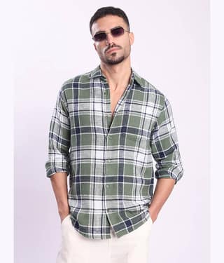 Bene Kleed 100% Cotton Slim Fit Checks Full Sleeves Men's Casual Shirt - Green ( Pack of 1 )