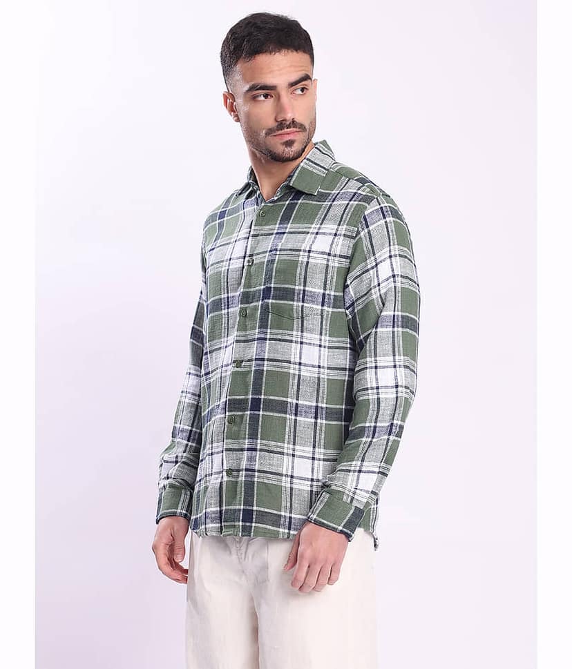 Bene Kleed 100% Cotton Slim Fit Checks Full Sleeves Men's Casual Shirt - Green ( Pack of 1 ) view 2