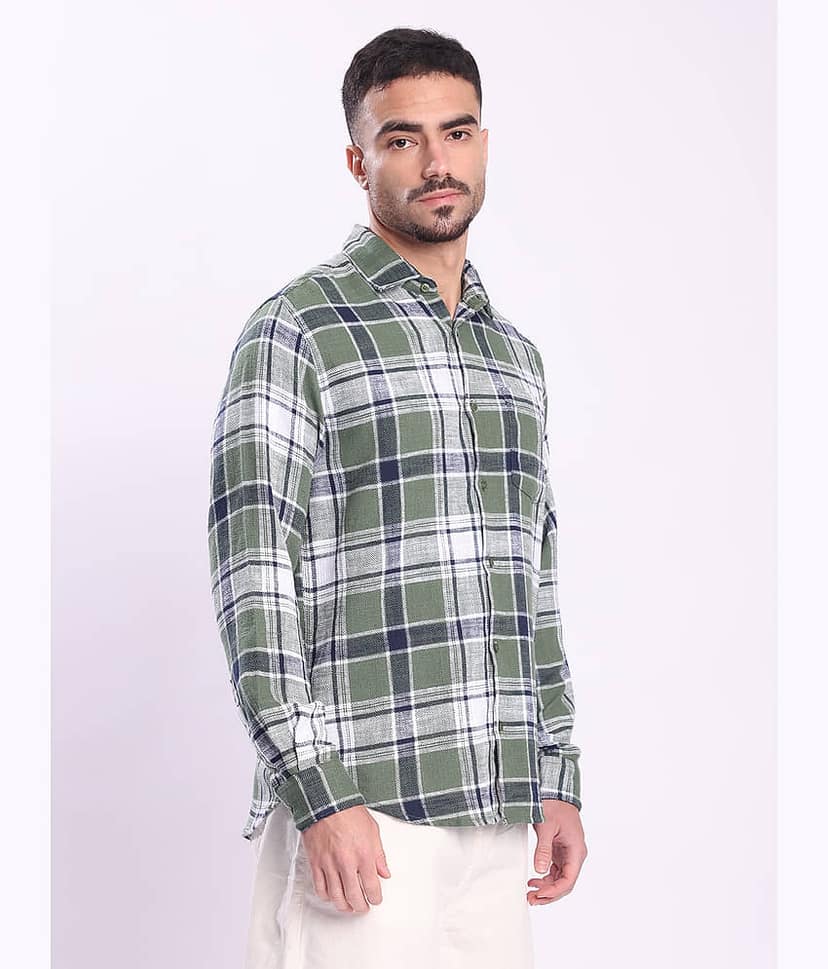 Bene Kleed 100% Cotton Slim Fit Checks Full Sleeves Men's Casual Shirt - Green ( Pack of 1 ) view 3